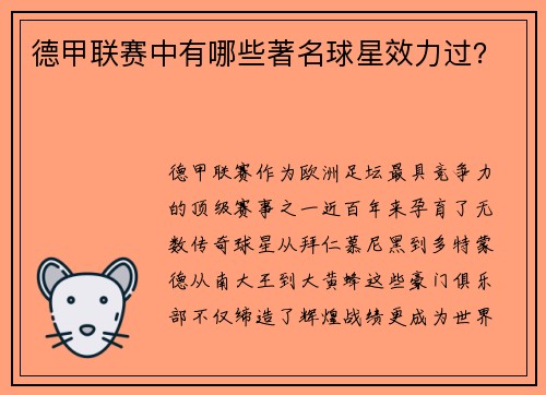 德甲联赛中有哪些著名球星效力过？
