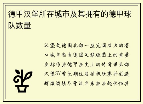 德甲汉堡所在城市及其拥有的德甲球队数量